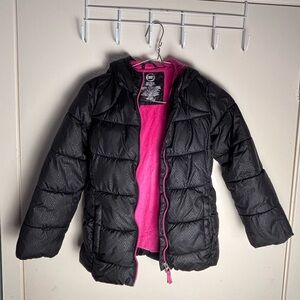 Black and Pink Kids Warm Puffer Coat Size 6x